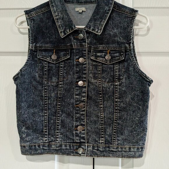 Chiqle Denim Architect Girls Dark Wash Denim Vest White Lace Back Large - Picture 3 of 14